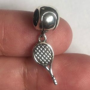 Tennis Ball & Racket Dangle Sterling Silver Charm